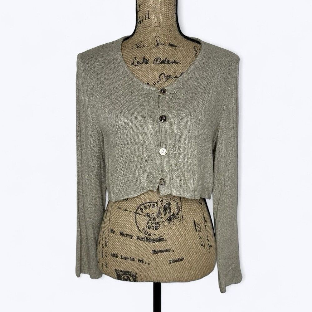 Vtg Sophisticate Cropped Cardigan‎ Sz 11/12 Neutral Flax Canada Minimalist 90s